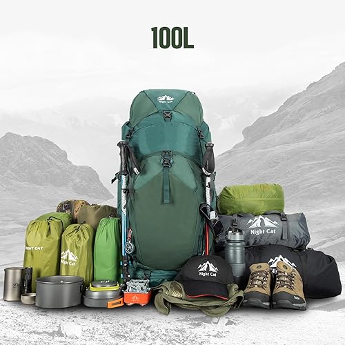 Miniatura 3 de Night Cat Mochila de senderismo con marco interno: Mochila de camping grande de 100L para hombres y mujeres que viajan cubierta impermeable