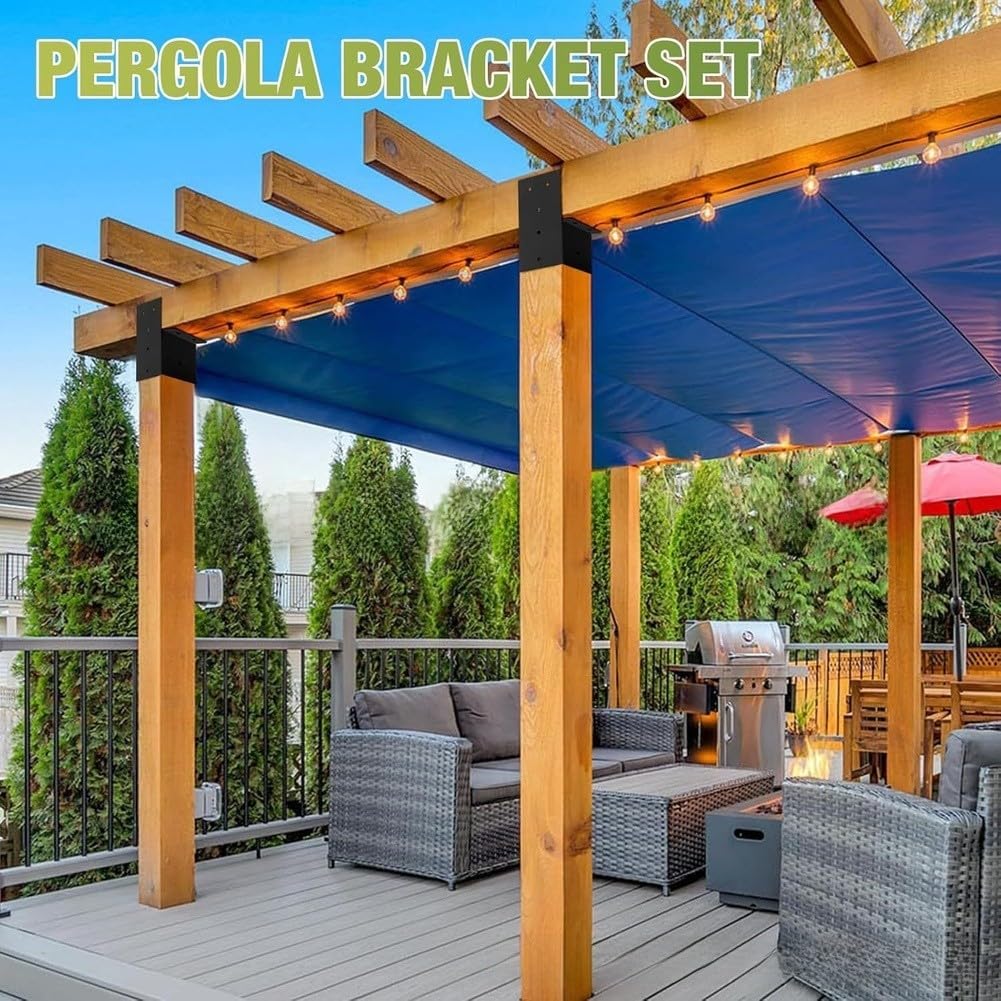 Set di staffe per pergola in acciaio zincato, per connettore a colonna per padiglione, con viti, kit di supporto in legno resistente, nero, 11 x 9 x 7 cm (4 pezzi)