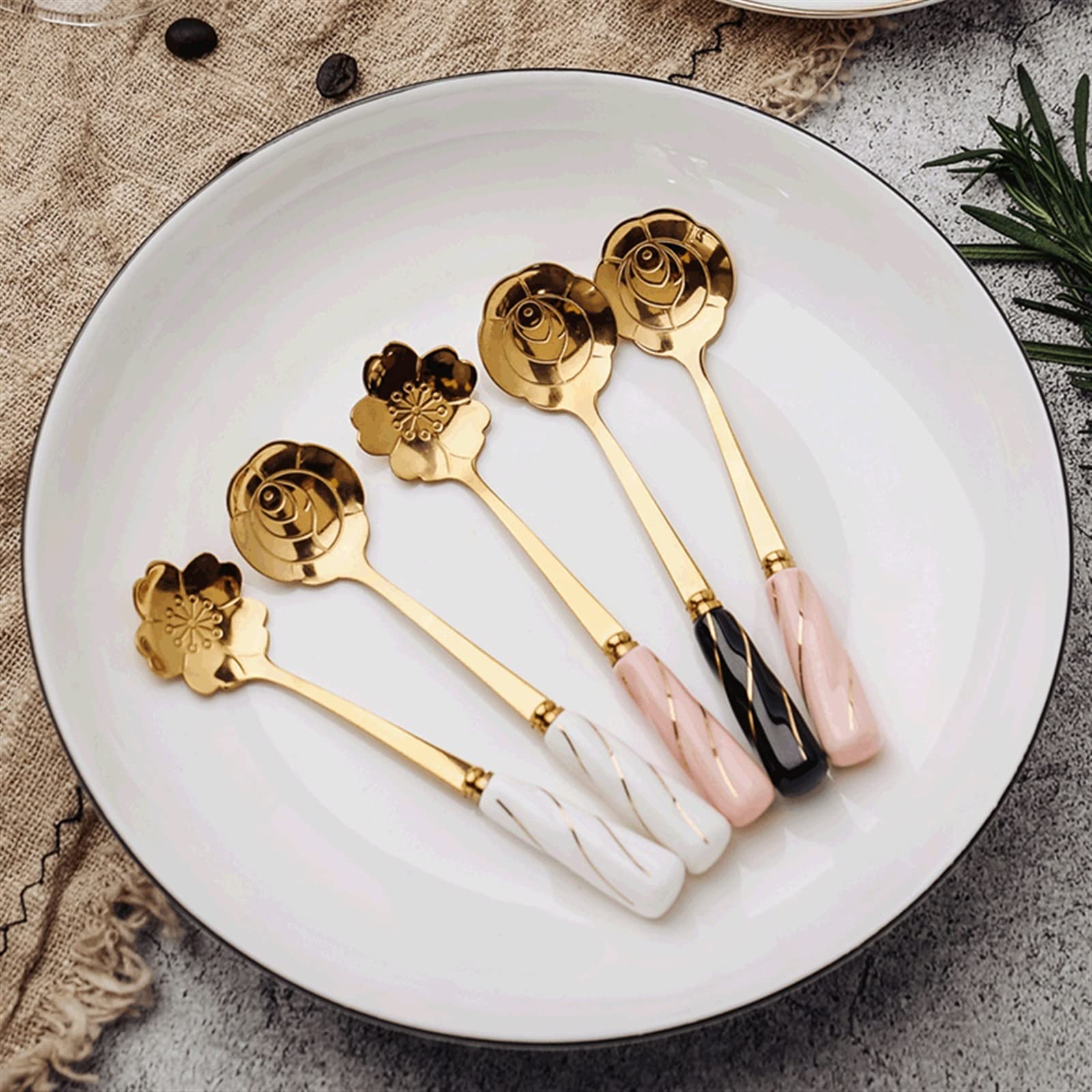Cucharas de madera Cuchara de 100% Cuchara de helado linda creativa Cuchara de café agitadora Vajilla dorada Espátulas (Color : 8)