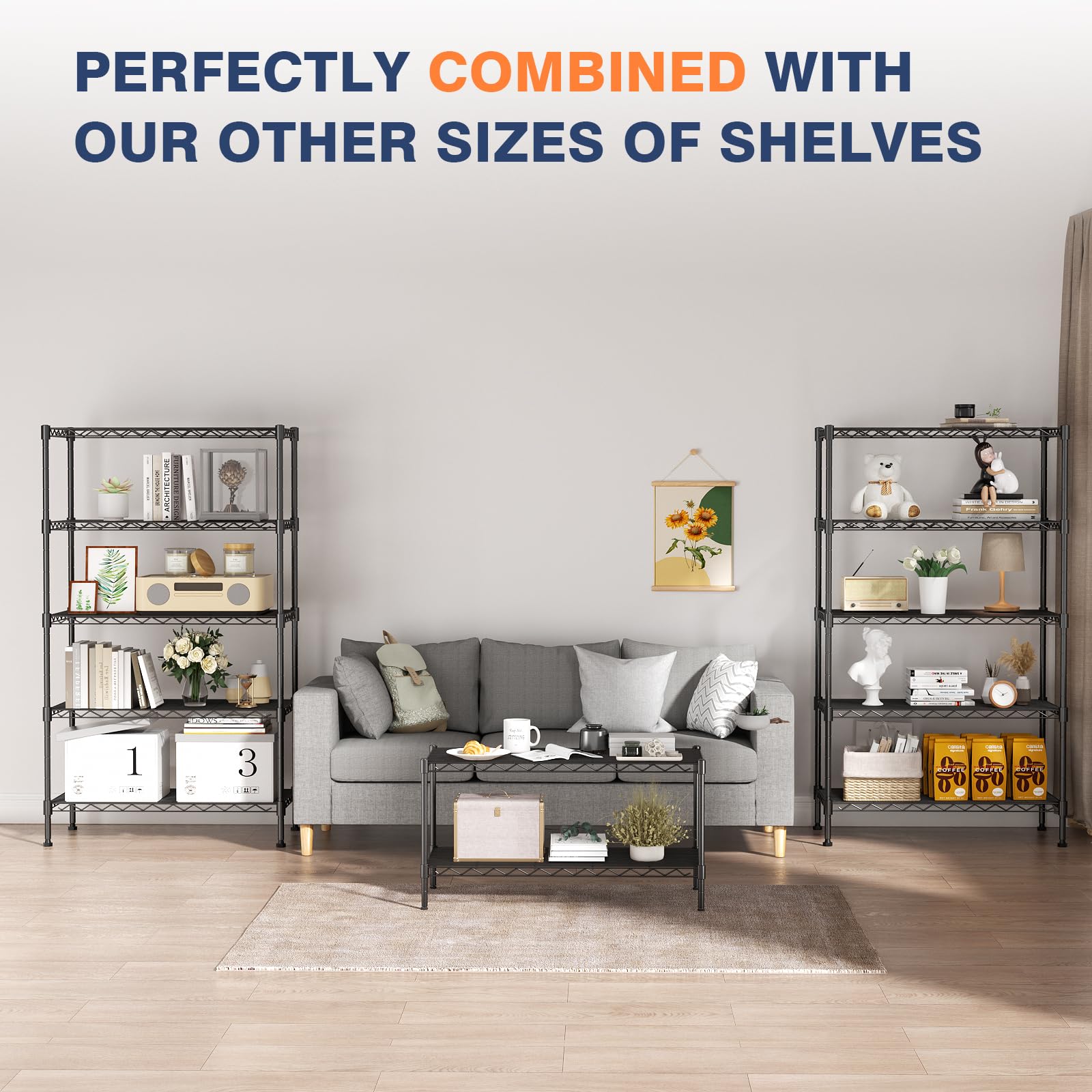 Scaffalatura a 5 ripiani in filo resistente, 89 cm x 45 cm x 180 cm (larghezza x altezza x altezza), mensole su ruote bloccabili, ripiani in metallo regolabili in altezza, per bagno, cucina