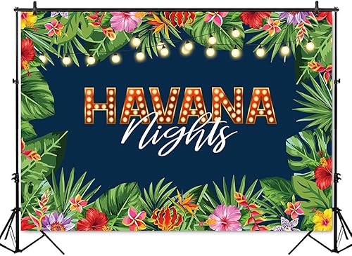 Miniatura 2 de Mocsicka Telón de fondo de Noches de La Habana Tropical Nights para adultos, hojas de palma hawaianas, decoración de mesa para tartas, decoración de