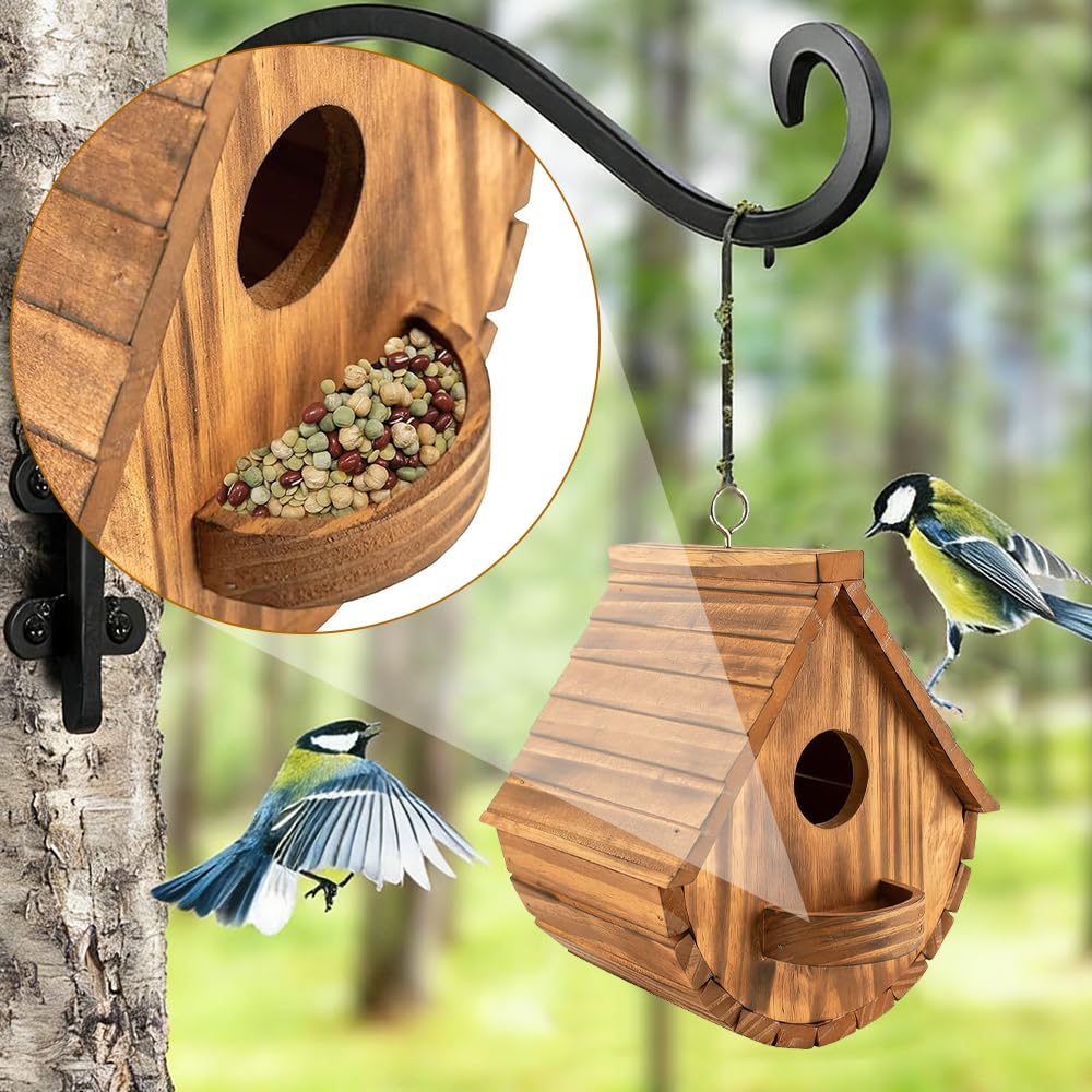 SKIKHN Casa para pájaros de Madera,17.5x15x20CM Caja para Colgar en el hogar,Nido para pájaros de Madera,Resistente a la Intemperie,Casa Pajaros Exterior para el Hogar de Tetas,Gorriones y Otras — view 5