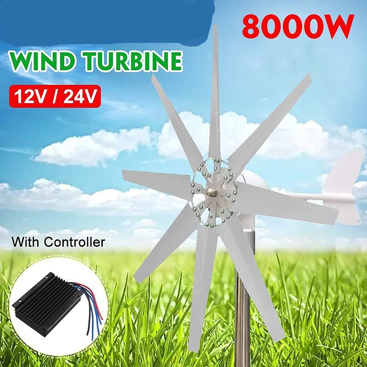 Turbina eolica da 8000 W con regolatore di carica, mulino a vento verticale, turbina di energia, generatori di energia eolica per giardino esterno