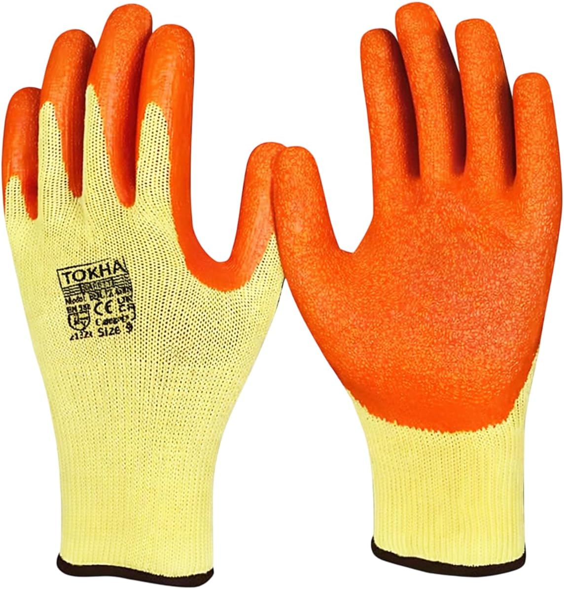 โ 24 Pairs of Rubber Latex Coated Work Gloves for Men - Ideal for Safety, Builders, and Gardening (Orange, Xlarge)