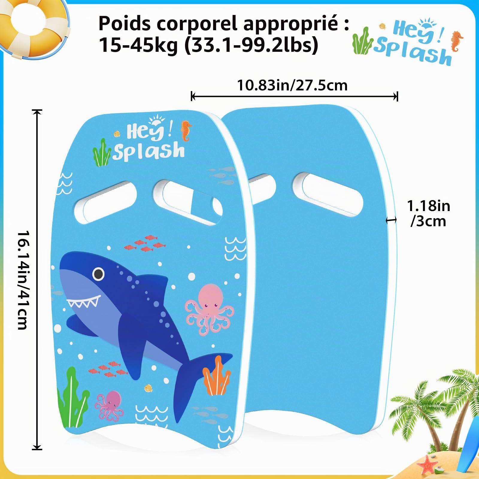 HeySplash Planche de Natation Enfants, Planche de Piscine | Aide d'Entraînement de Natation avec Dessins Mignons pour Enfants, Planches Auxiliaire Sécurisée pour Jeunes Débutants