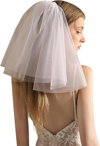 Short Bridal Veil for Women, Wedding Bride veil, Fluffy Bachelorette Party Two Tiers Lace Veil Headwear