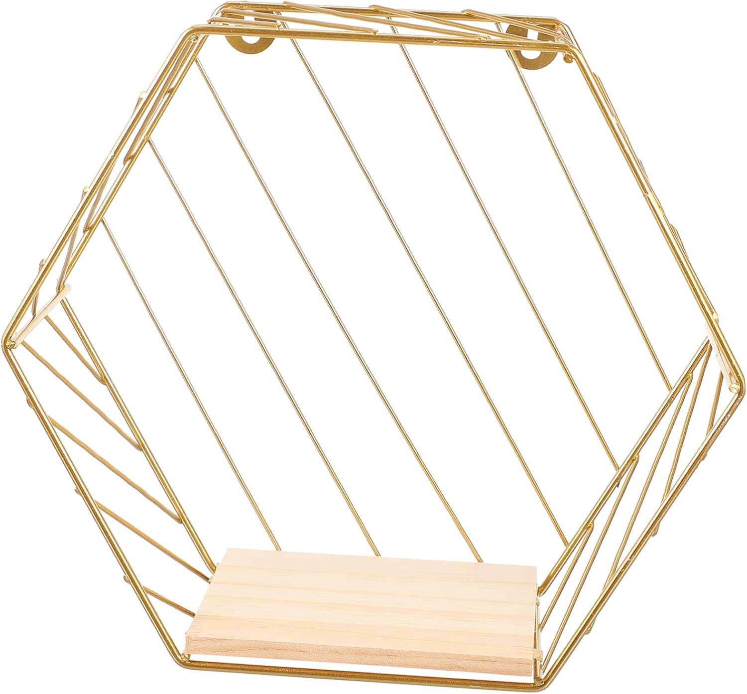 Wall Shelf with Hooks Iron Wood Golden for Kitchen Home Decor