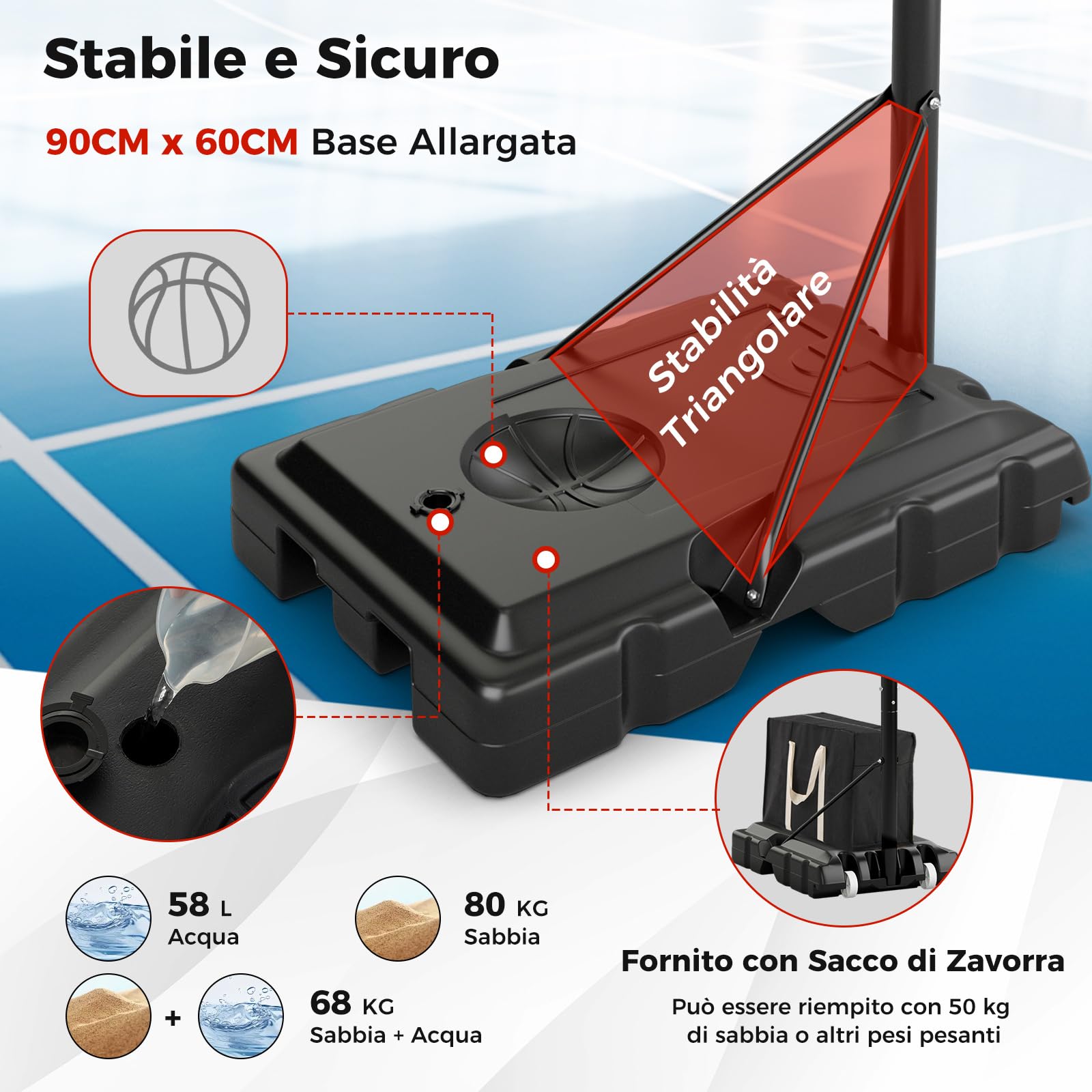 COSTWAY Canestro da Basket da Esterno ed Interno Professionale, Canestro da Basket Regolabile in Altezza 3-3,7 cm e Portatile con Tabellone Infrangibile, Base Robusta e Ruote