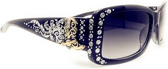 Texas West Womens Sunglasses With Rhinestone Bling UV 400 PC Lens Horse/Concho/Cross/Pistol/Butterfly/Star