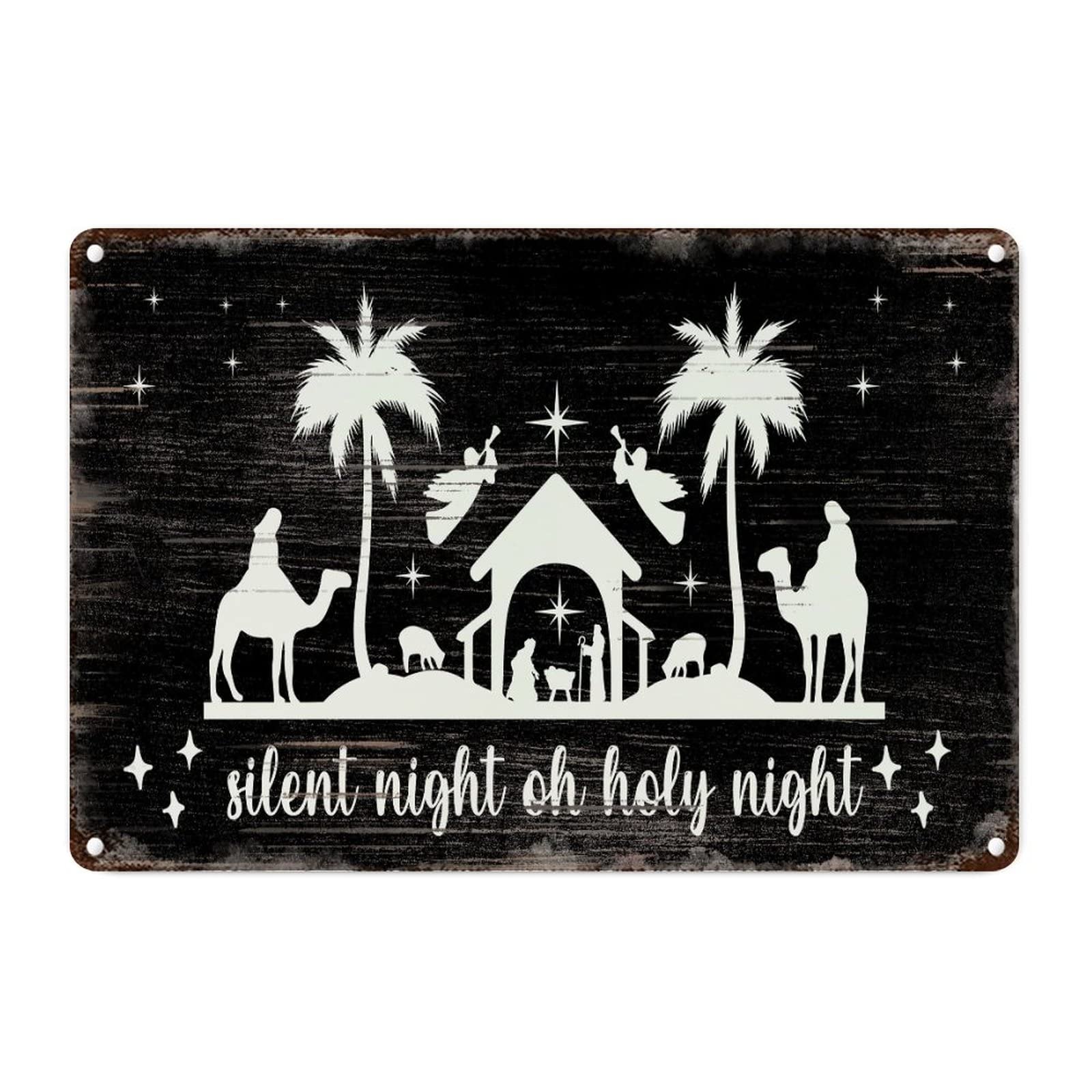 Scène de crèche noire vintage en métal - Décoration murale Nativité 30x45cm