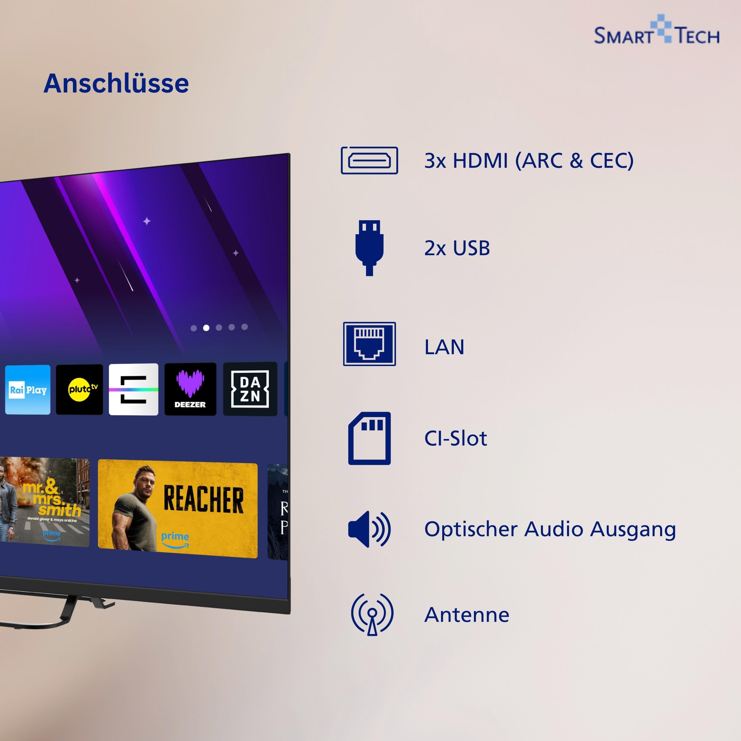 Smart Tech 40FV02V Fernseher 40 Zoll Smart TV VIDAA - Fernseher mit Full HD Auflösung, Bluetooth und Triple-Tuner, LED TV (2026)