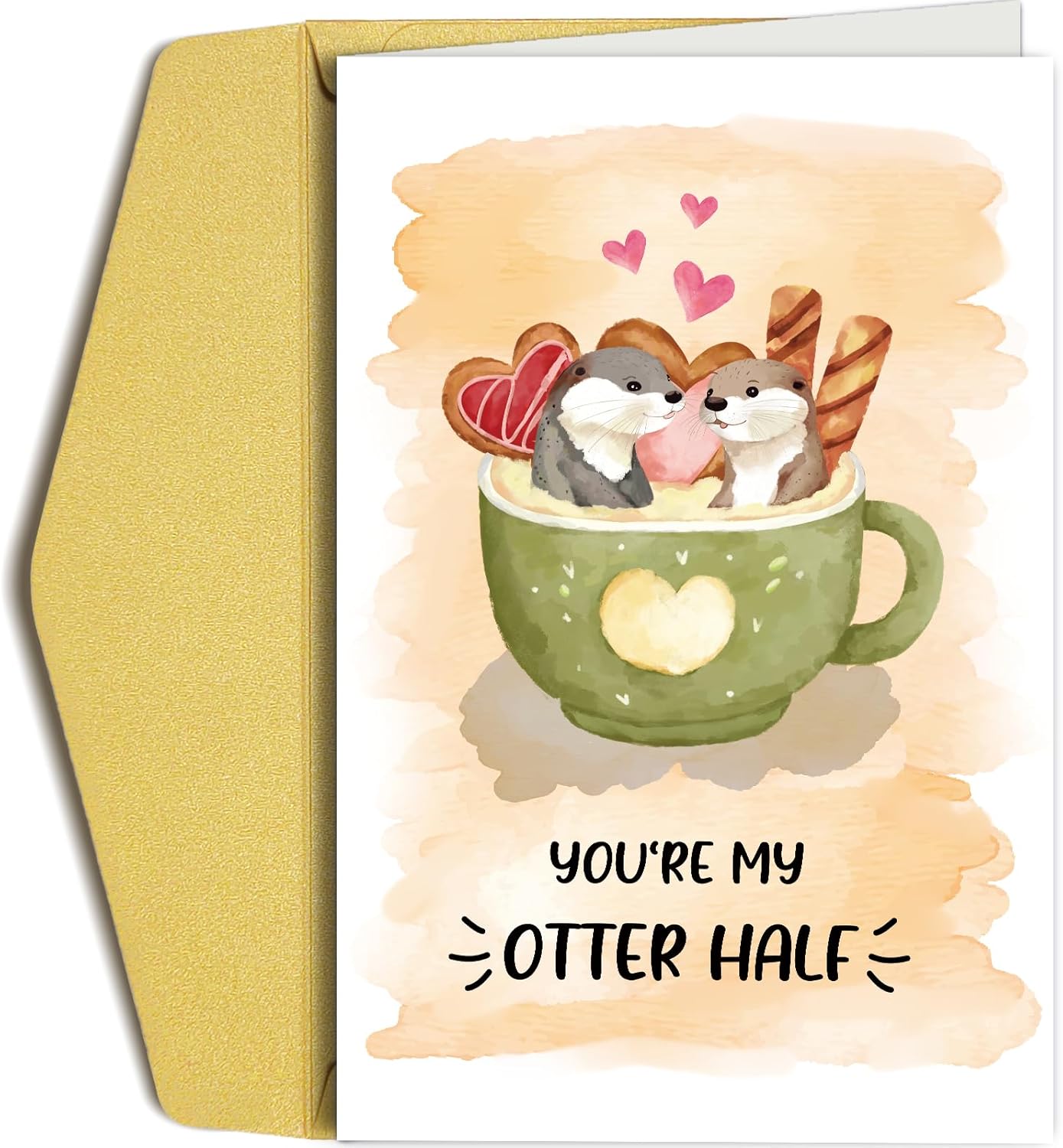 Cute Otter Half Valentines Day Card for Husband Wife, Punny Anniversary Card for Him Her, Funny Birthday Cards Gift