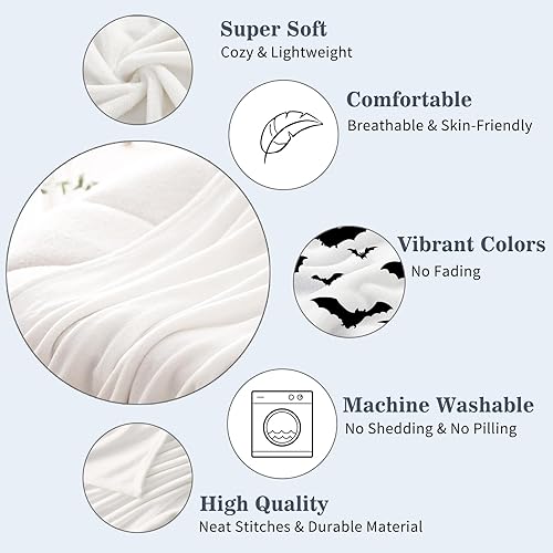 Miniatura 3 de Neatee Living Manta de Halloween pequeña de murciélagos blancos y negros, manta para bebé, manta ligera y mullida de felpa suave, manta con