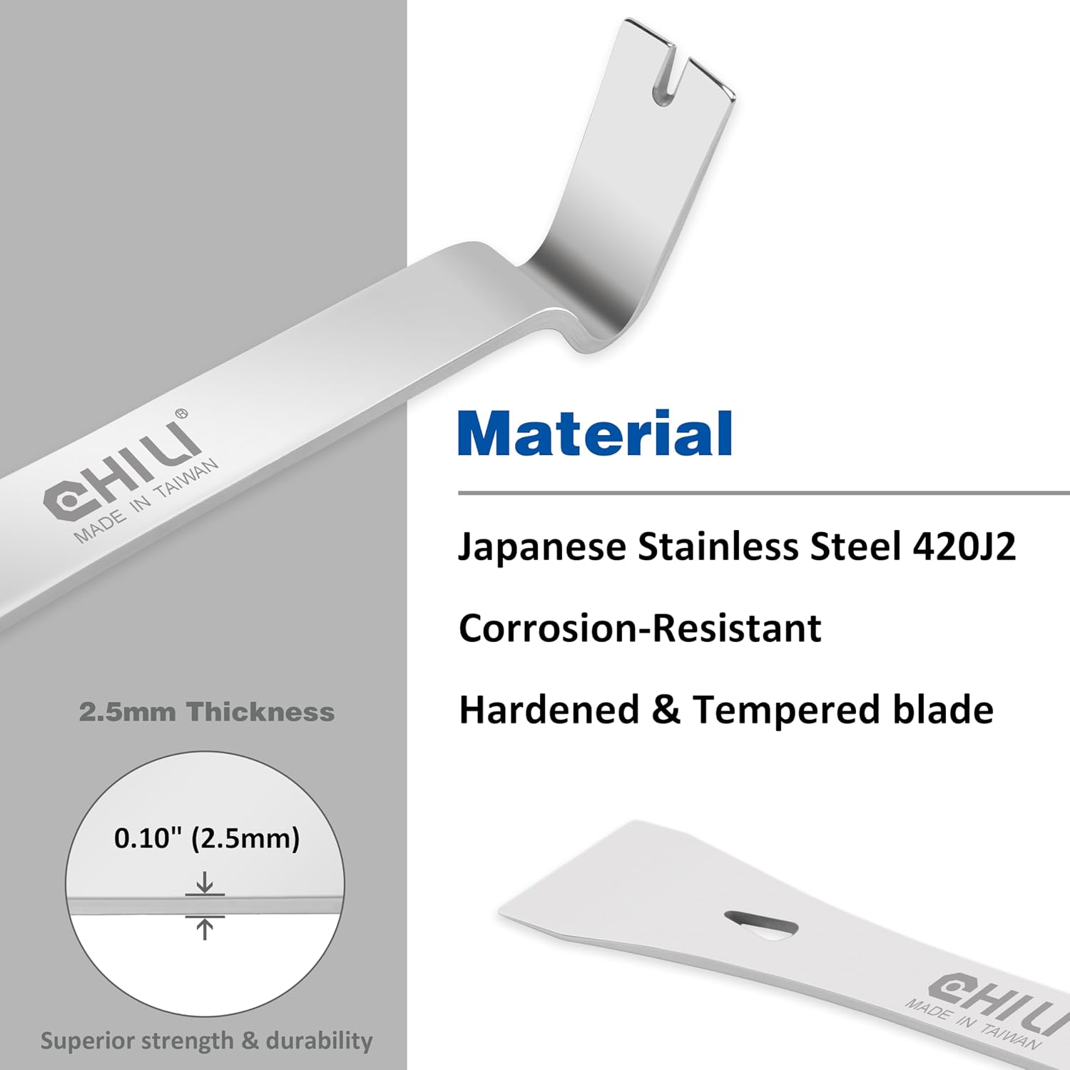 CHILI Tools 7/8" Wide Mini Pry Bar With Flat End + CHILI Tools 5 IN 1 Paint Scraper With Wooden Handle Hammer End (Paint Scraper & Mini Pry Bar)