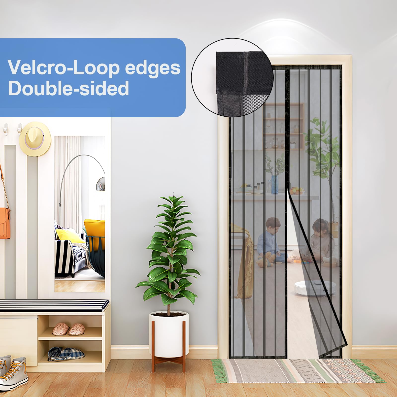 Sekey 85x220 cm Zanzariera Magnetica per Porta, anti Insetti, per Legno, Ferro, Porte in Alluminio, Facile da Installare, Non è Necessario Praticare Fori, Apertura e Chiusura Silenziosa, Nero
