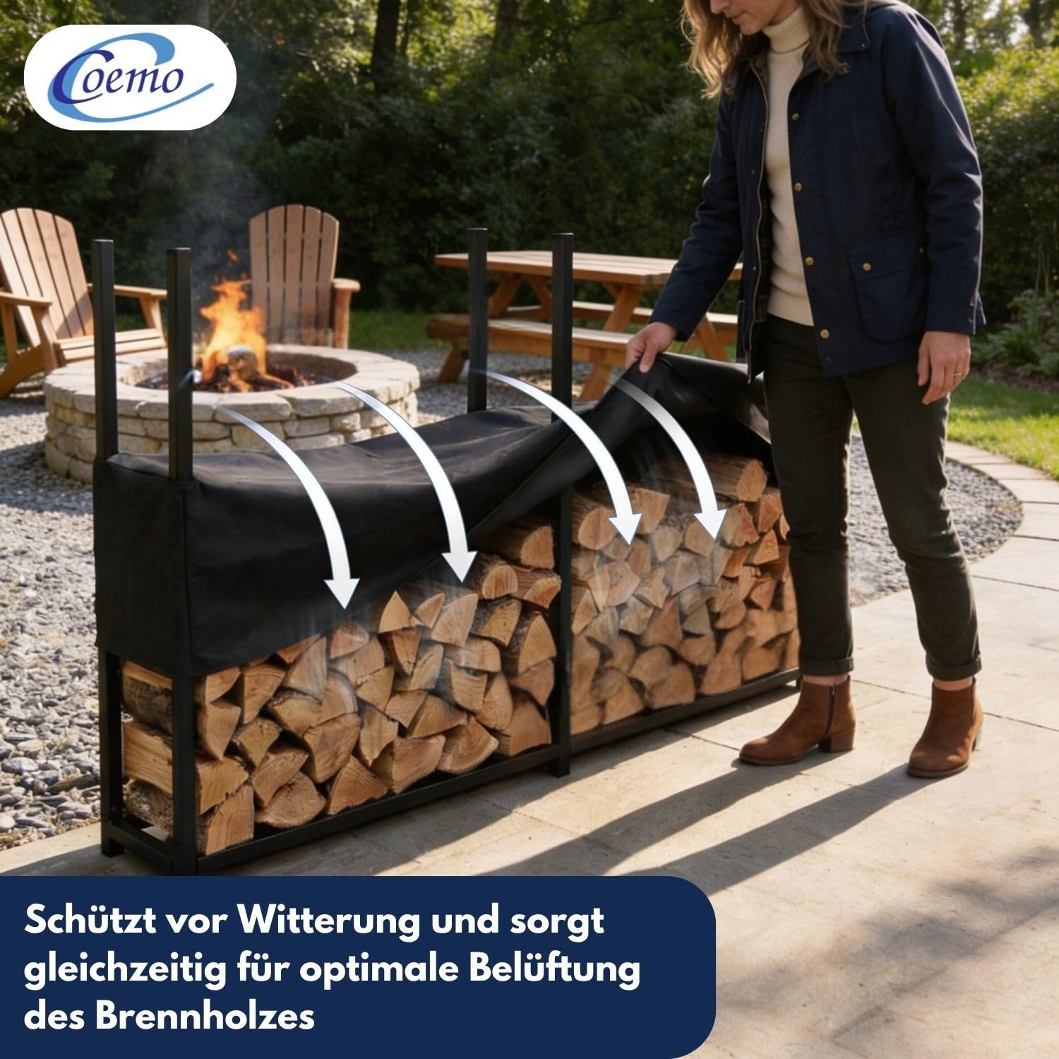 HANS Brennholzregal Metall Wetterfest mit Plane 2 Segmente Länge 2,23 m – Kaminholzregal für Außen, Feuerholzregal Garten, Holzlager Kaminholz, Holzregal Terrasse, Holzunterstand Outdoor & Rostfrei