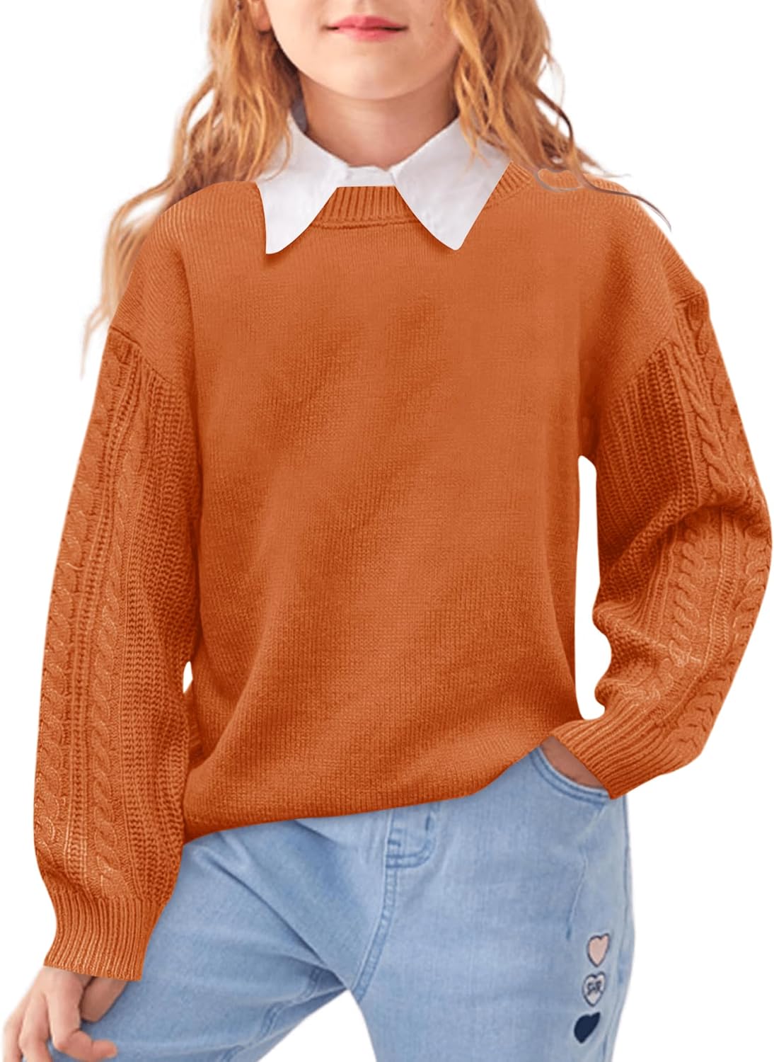Girls Sweaters Crewneck Long Sleeve Kids Sweater Fall Winter Chunky Knit Pullover Jumper 5-14 - Image 2