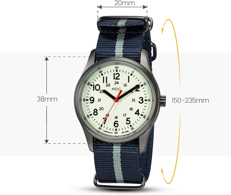 Infantry Mens Military Field Watch, Glow in the Dark Luminous, Nylon Band