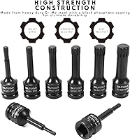 Vista 5 de BILITOOLS Juego de 8 piezas Impact XZN Triple Square Spline Bit Socket Set 1/2 inch Drive, M5-M18, Cr-Mo Steel