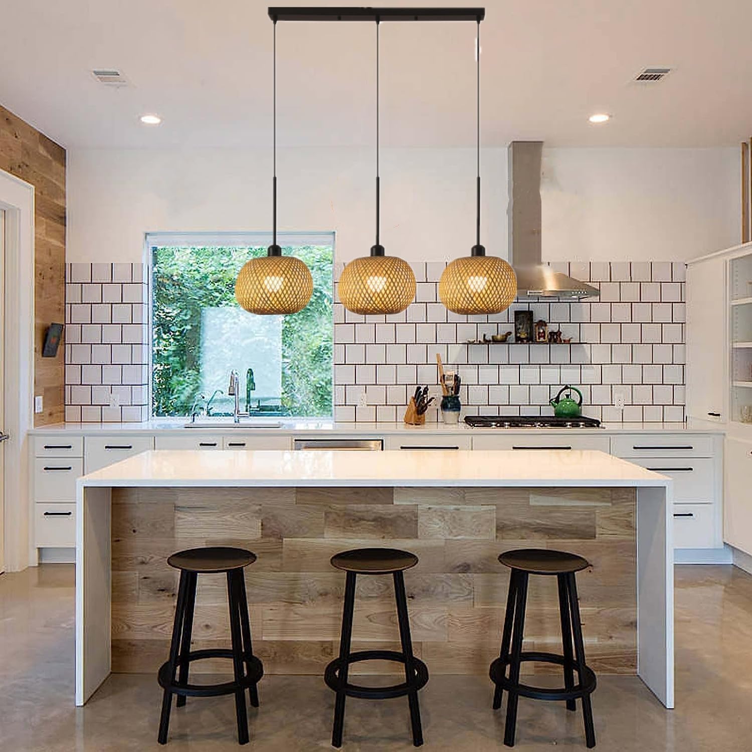 Rustic Light Handwoven Rattan Basket for Coastal Diniroom 3 Light Wicker Hangingp for Kitchen Island Farmhouse Bedroom Dinitable/Color/a