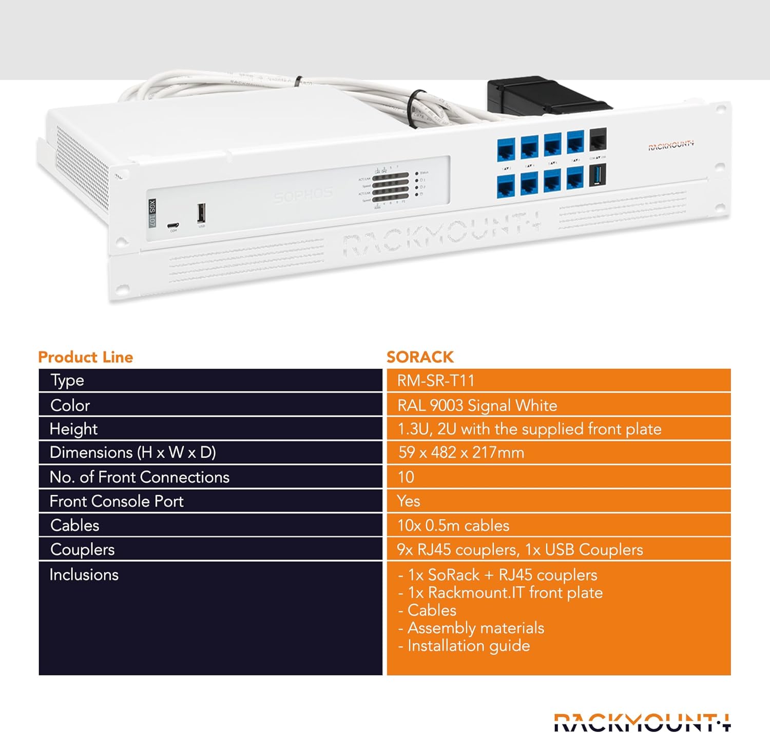 Rackmount.IT SORACK - Network System - Rack Mountable - Signal White (RAL 9003) - Kit for Sophos XGS 87/107