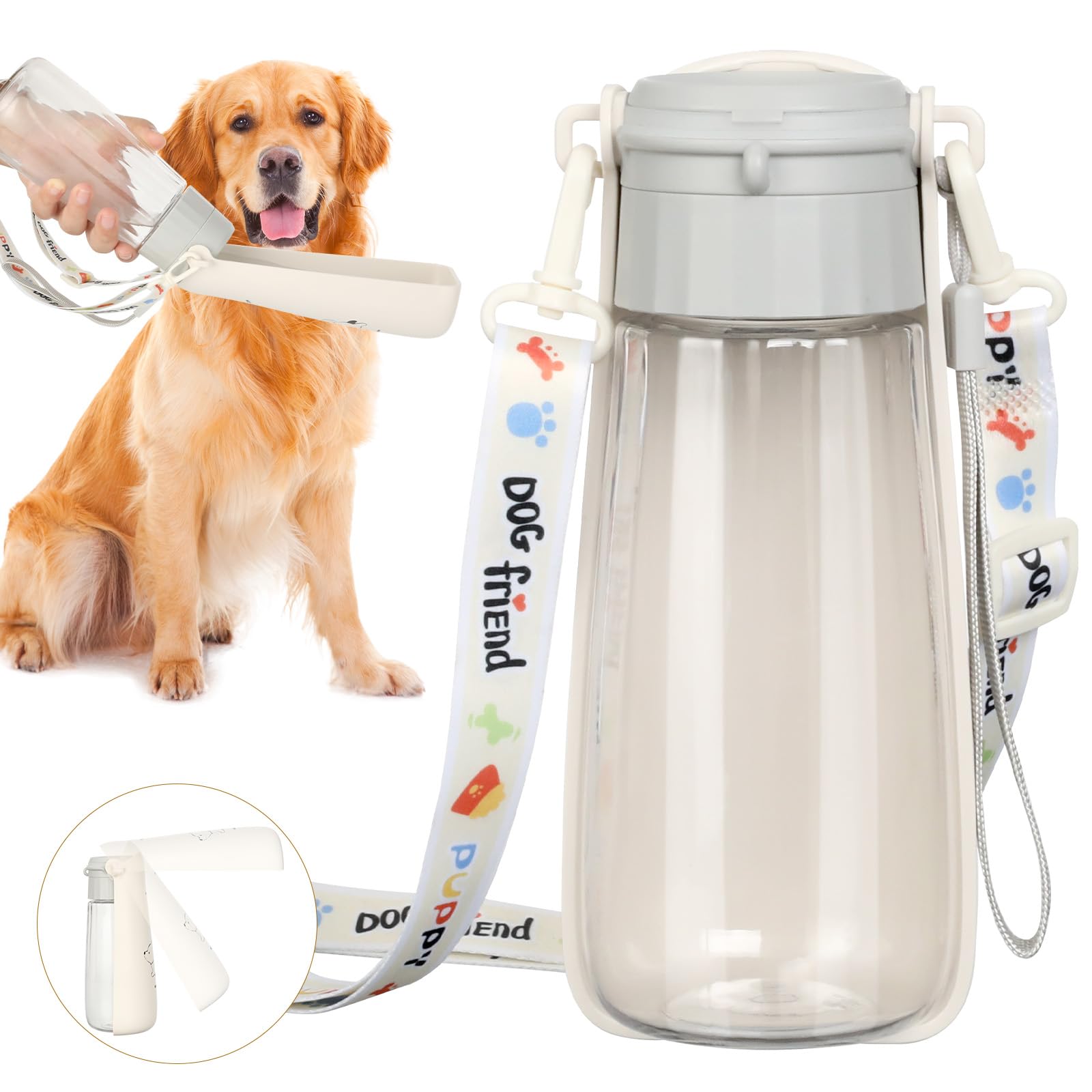 VINATO 550ML Borraccia per Cani Portatile, Ripiegabile Borraccia Cane di Grande Capacità, Dispenser Acqua Cani di Perdite con Funzione di Ritorno, Bottiglia Cane per Il Campeggio Quotidiano a Piedi