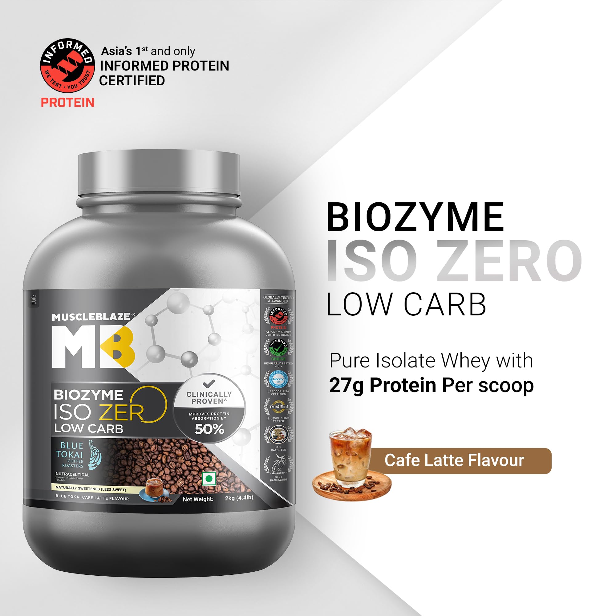 MuscleBlaze Biozyme Iso-Zero Whey Protein Isolate Powder, 2kg (4.4lbs) — Amazon image 2