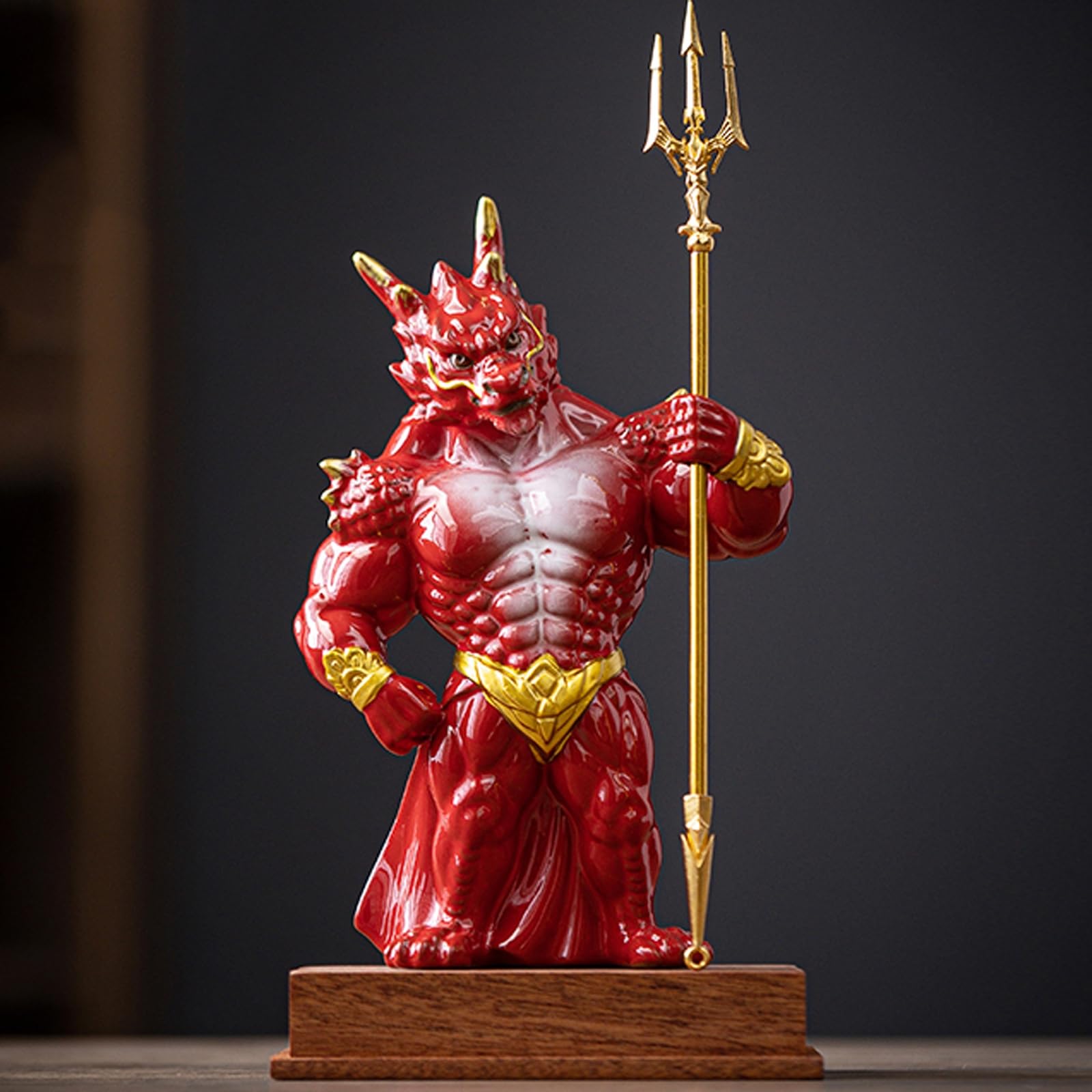 Aottsd B Ceramic Zodiac Dragon Feng Shui Figurine Wooden Ase Desk Decor