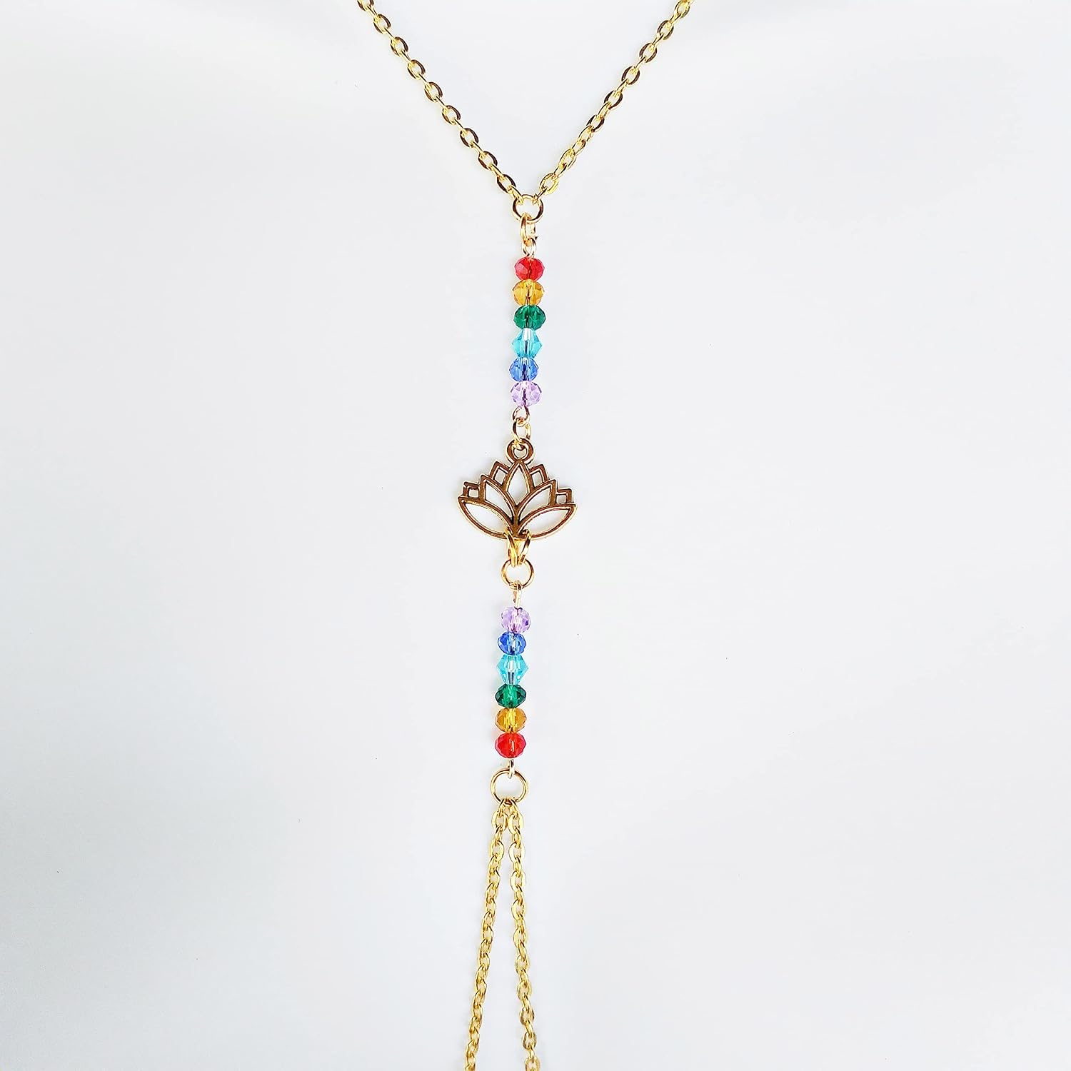 Gold Necklace to Nipple Nooses with Lotus Flower and Chakra Beads - Fake Nipple Rings with Chain - Non Pierced needed - Valentine's day Gift