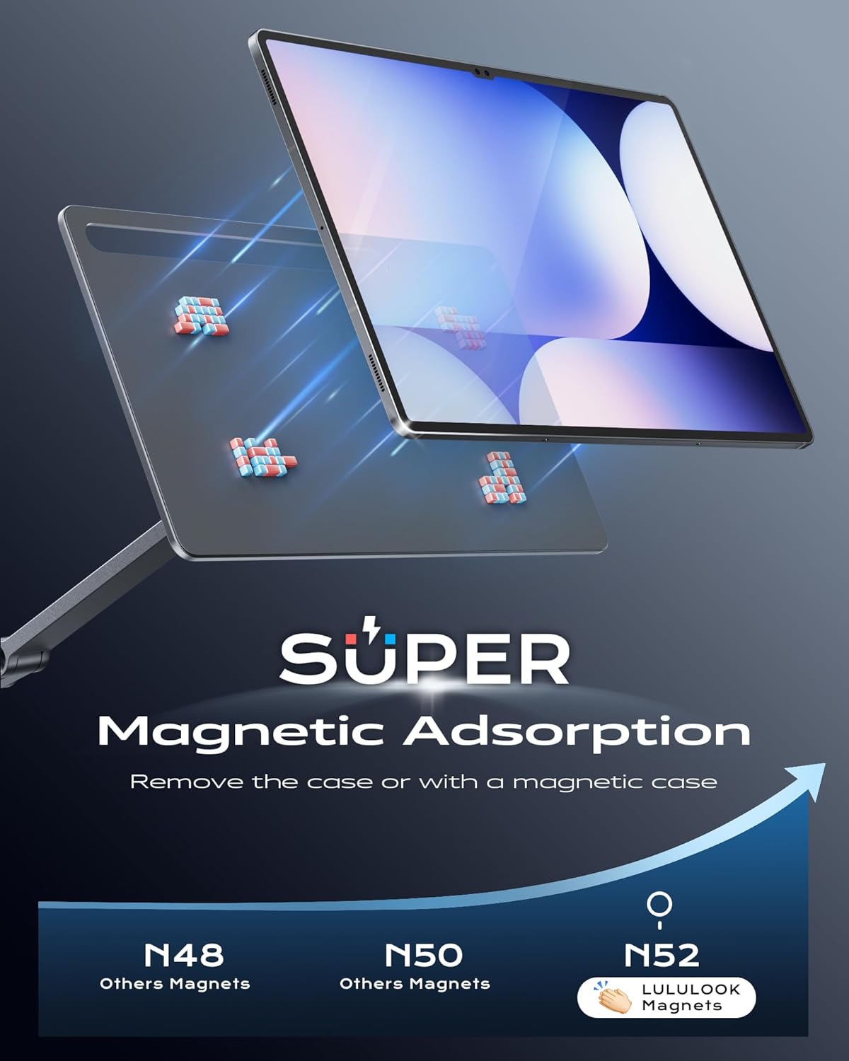 LULULOOK Magnetic Stand for Samsung Galaxy Tab S10/S9/S8 Ultra, Foldable Aluminum Alloy Arm Mount Desktop Holder for Samsung Galaxy Tab 14.6 inch SM-X920/SM-X910/SM-X900