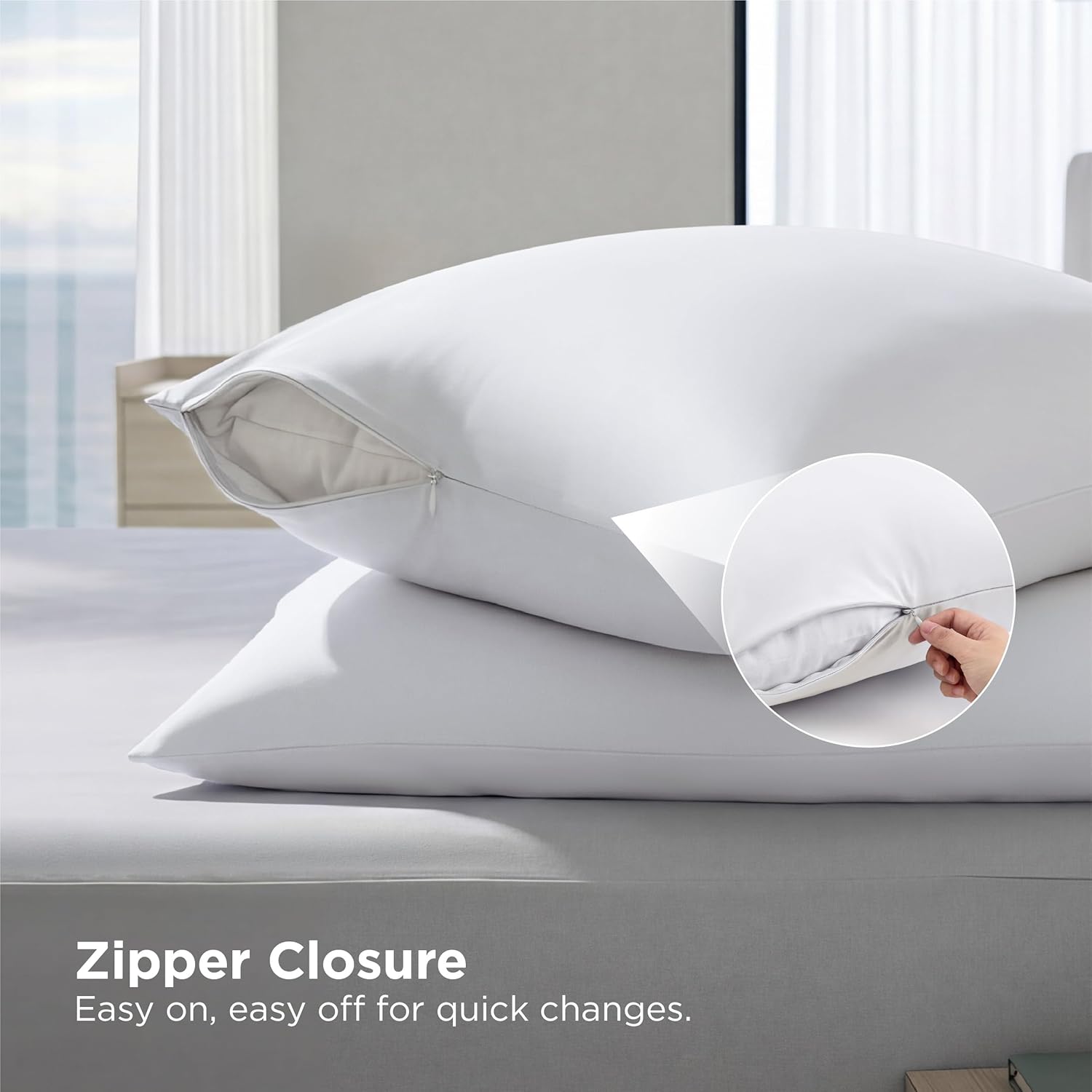 Bedsure Cooling Pillow Cases for Hot Sleepers, Zipper Pillow Cases Standard Size Set of 2, Cool Pillowcases for Night Sweats, Silky Soft & Breathable Cold Pillow Covers, Gift, White, 20x26 Inches
