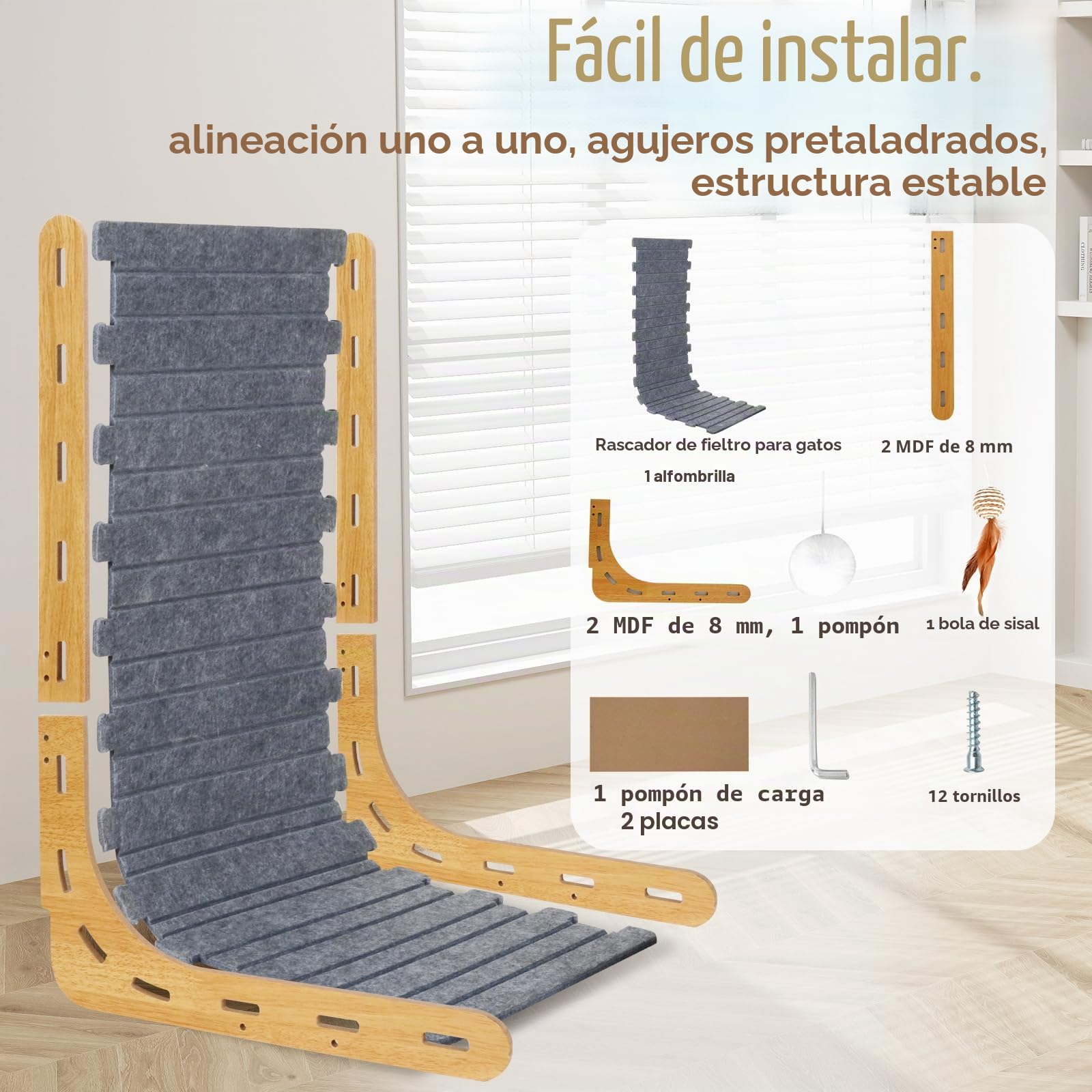 Rascador para Gatos, 60 cm en Forme de L Vertical Rascador Gato de Interior, Durable Fieltro Rascadores Gatos con Pelota de Juguete, Rascadores para Gato Madera Protector Sofa Muebles Arañazo
