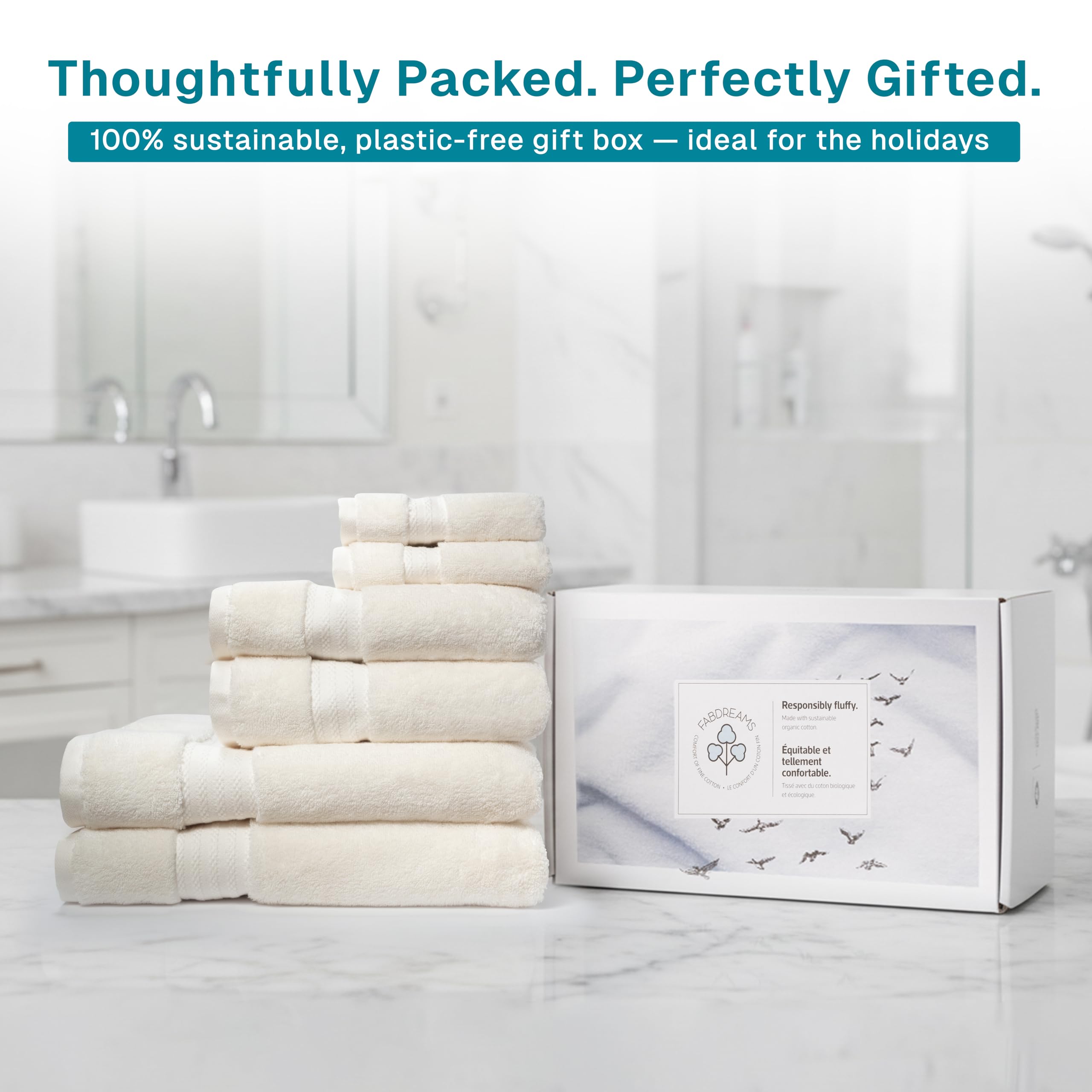 Lot de 6 Serviettes de Bain 100% Coton Bio – Certifiées GOTS – Serviettes de qualité hôtelière – 700 g/m² – 2 Serviettes de Bain 30 x 146 cm – 2 essuie-Mains 40,6 x 76,2 cm – 2 débarbouillettes de 33