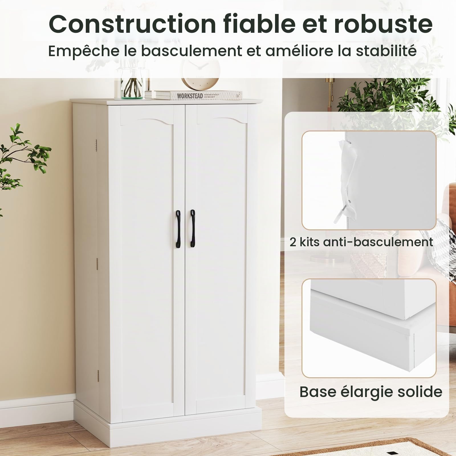 GIANTEX Buffet de Cuisine Moderne avec 2 Portes, 16 Étagères Réglables, Dispositif Anti-basculement, pour Salle à Manger, Salon (60 X 40 X 120 CM) (Blanc)