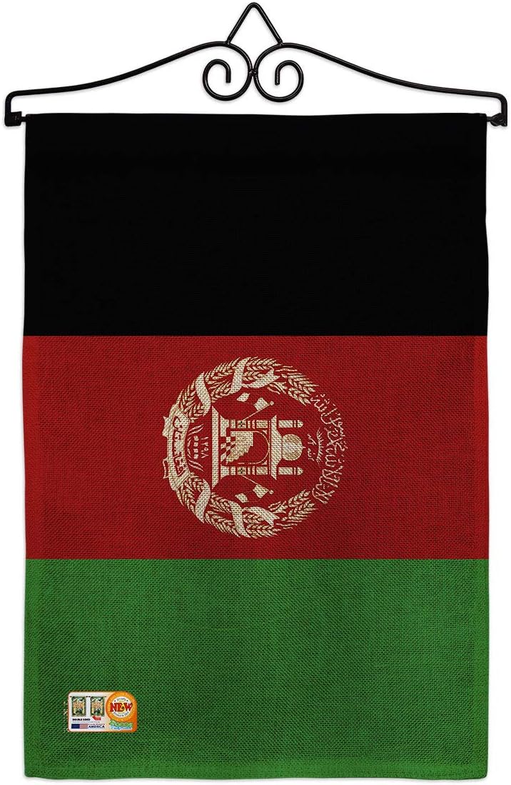 Afghanistan Garden Flag Set with Stand Regional Nationality Nation International World Country Particular Area Small Decorative Gift Yard House Banner Made In USA 13 X 18.5