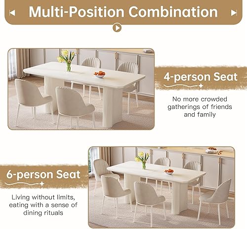 Miniatura 7 de Mesa de comedor rectangular blanca de 63 pulgadas, mesa de cocina moderna con patas de apoyo onduladas resistentes y elegantes para sala de estar,