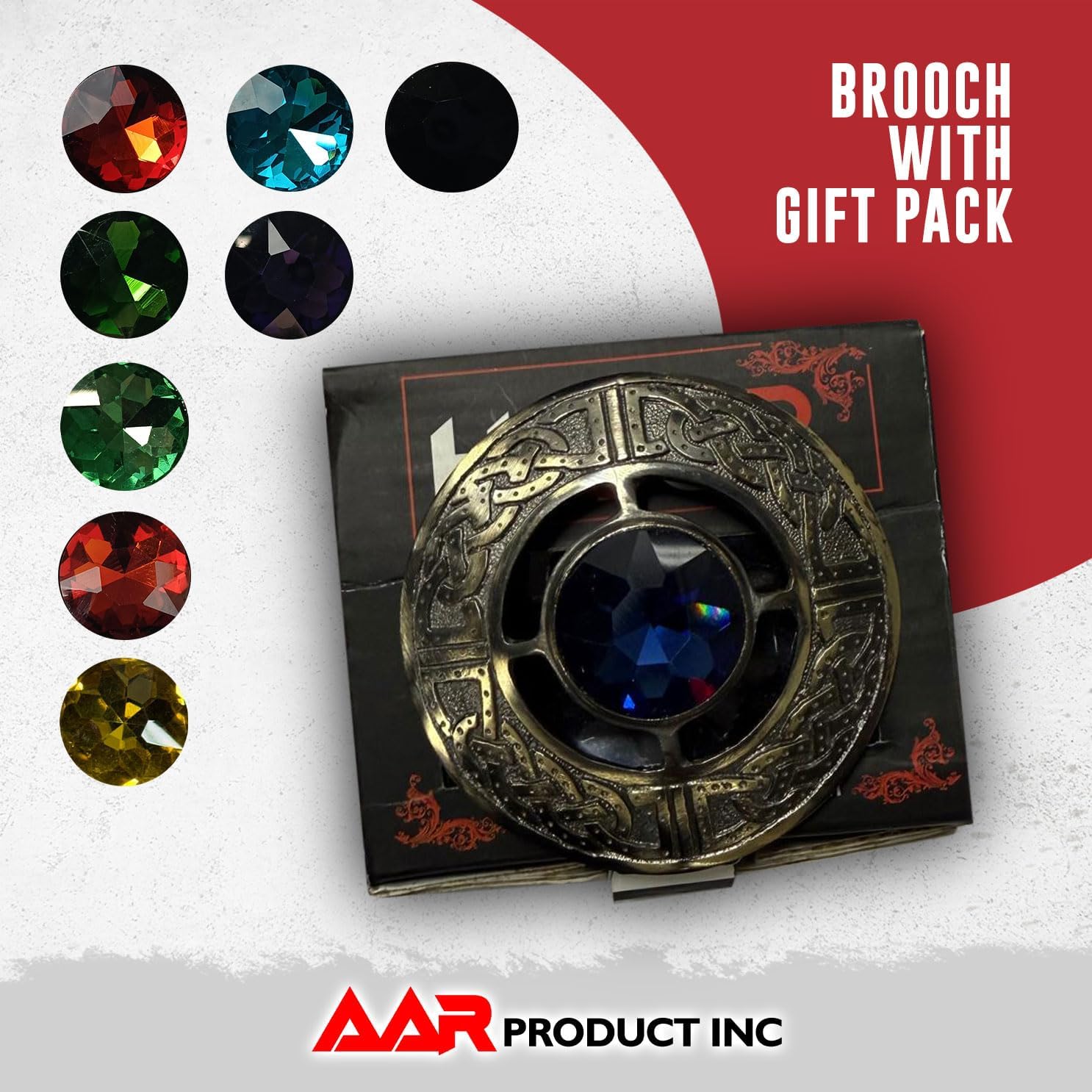 AAR Men's Kilt Brooch Pin Stones Scottish Fly Plaid Celtic Antique Plated Norse Vintage Jewelry - Image 5