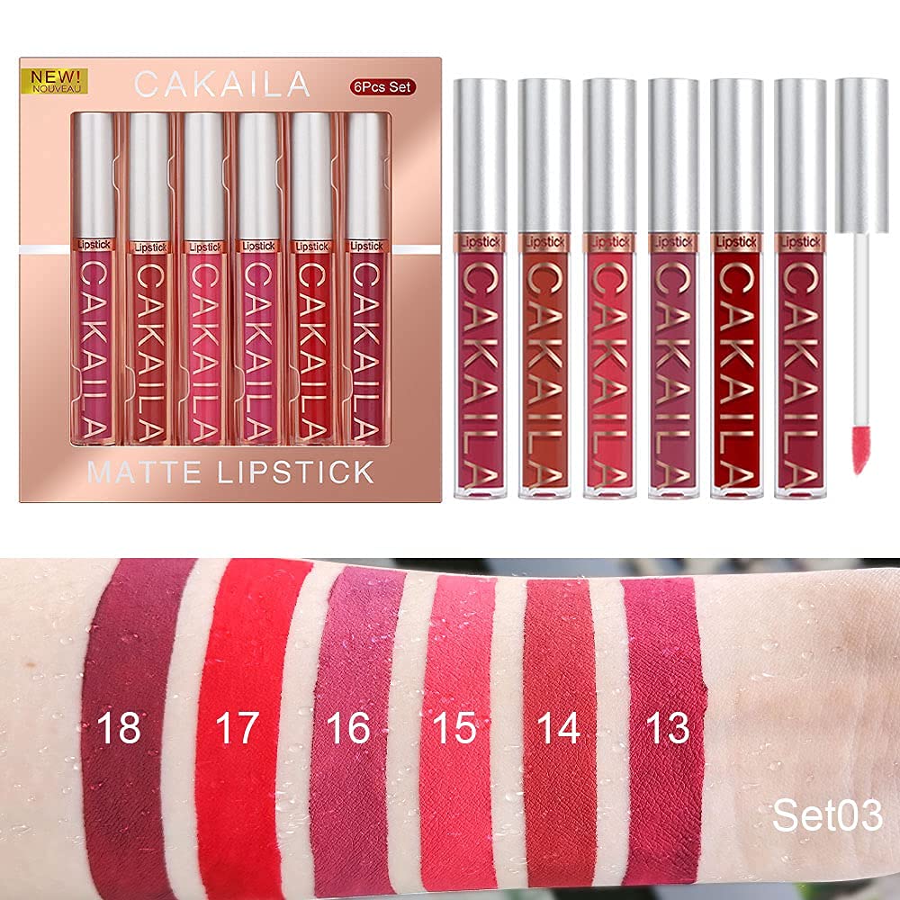 6Pcs Matte Liquid Lipstick Set Velvety Long Lasting High Pigmented Nude Waterproof Lipgloss Kit Girls Women Make Up Gift Set (Color-03) : Beauty & Personal Care