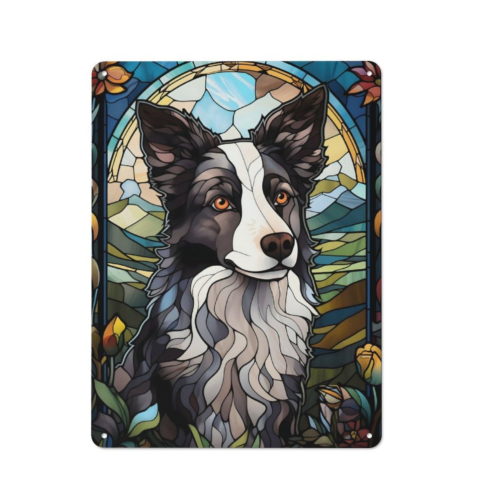 Junmoney Border Collie Dog Stained Vintage Metal Plaque 40X30cm For Workshop Wall, For Kitchen And Home Bar Decor, For Home Office And Studio Walls