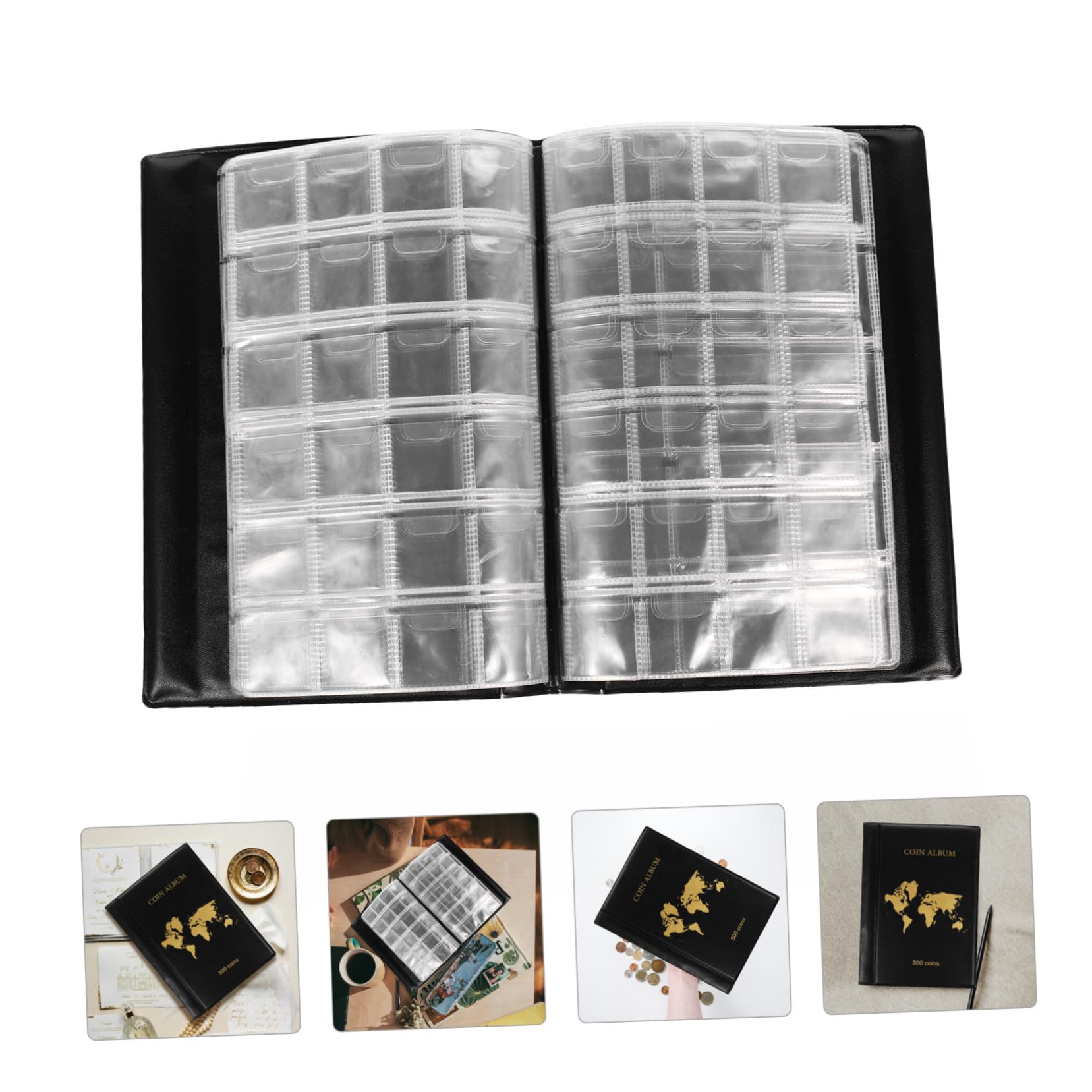 ibasenice Münzenalbum für Sammler 300 Fächer Transparentes PVC Pu Schützt Münzen vor Schäden für Sammlungen und Geldaufbewahrung