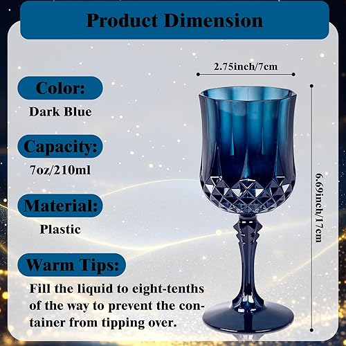 Miniatura 2 de Ciaell 24 copas de vino de plástico azul, copas de plástico de 7 onzas para fiesta, vasos azules vintage, juego de copas de agua desechables