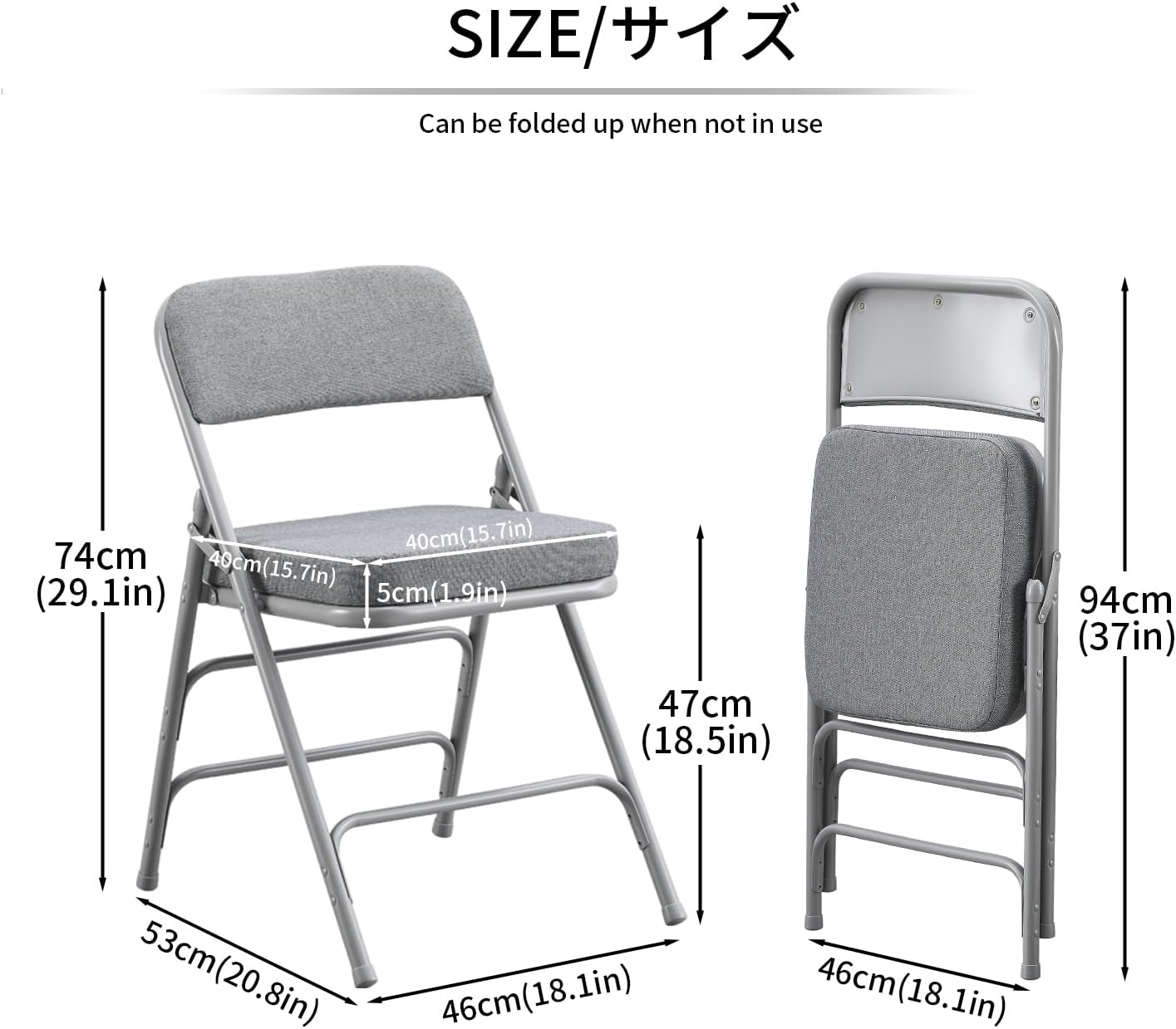 KAIHAOWIN Padded Folding Chairs Upholstered Single Foldable Chair with Ultra Thick Padded Seat Comfortable Metal Chairs Indoor with Comfortable Fabric Cushion for Indoor-Grey