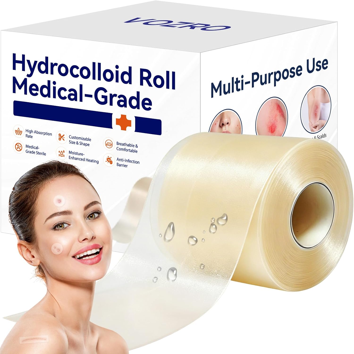Pimple Patch Roll for Face, Hydrocolloid Acne Bandages, 2in*12ft