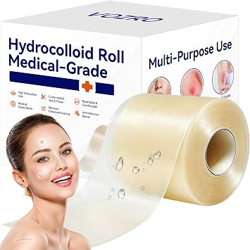 Pimple Patch Roll for Face, Hydrocolloid Acne Bandages, 2in*12ft | Adhesive Medical Grade Waterproof Tape for Wound Care, DIY Cut-to-Size for Blisters, Burns, Ultra Thin Absorbent Breathable