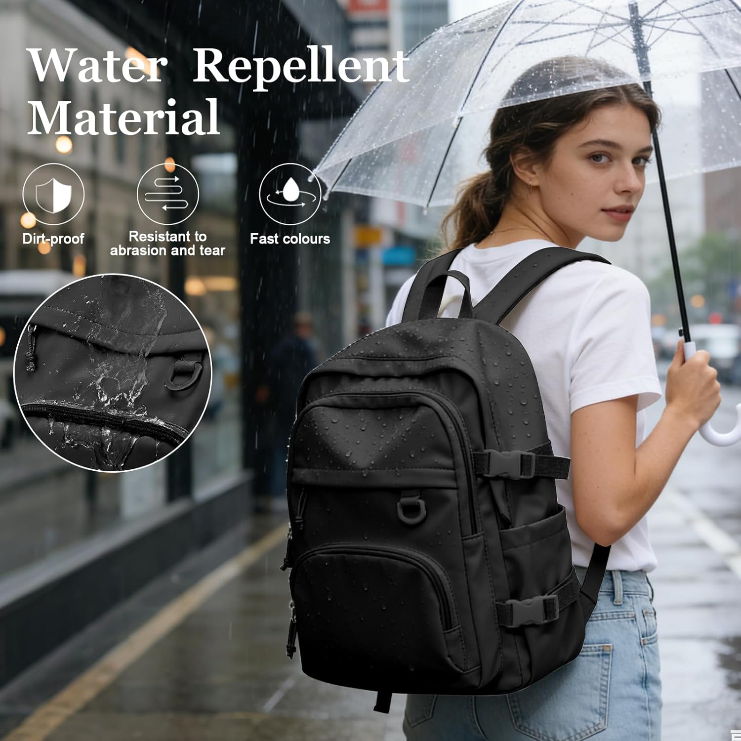 Lightweight Black College Backpack for Women Men Cute School Bag for Teens Girls Boys High School Backpack for Students Waterproof Casual Daypack Backpack - Image 4