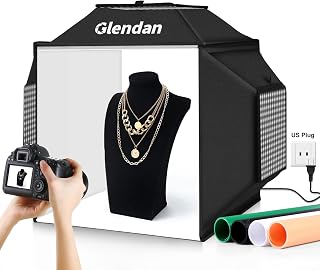 Glendan 20x20 Professional LED Light Box Studio: 1222 LEDs, 3 Panels, 3 Diffusers, 4 Color Backdrops for Jewelry Product Photography