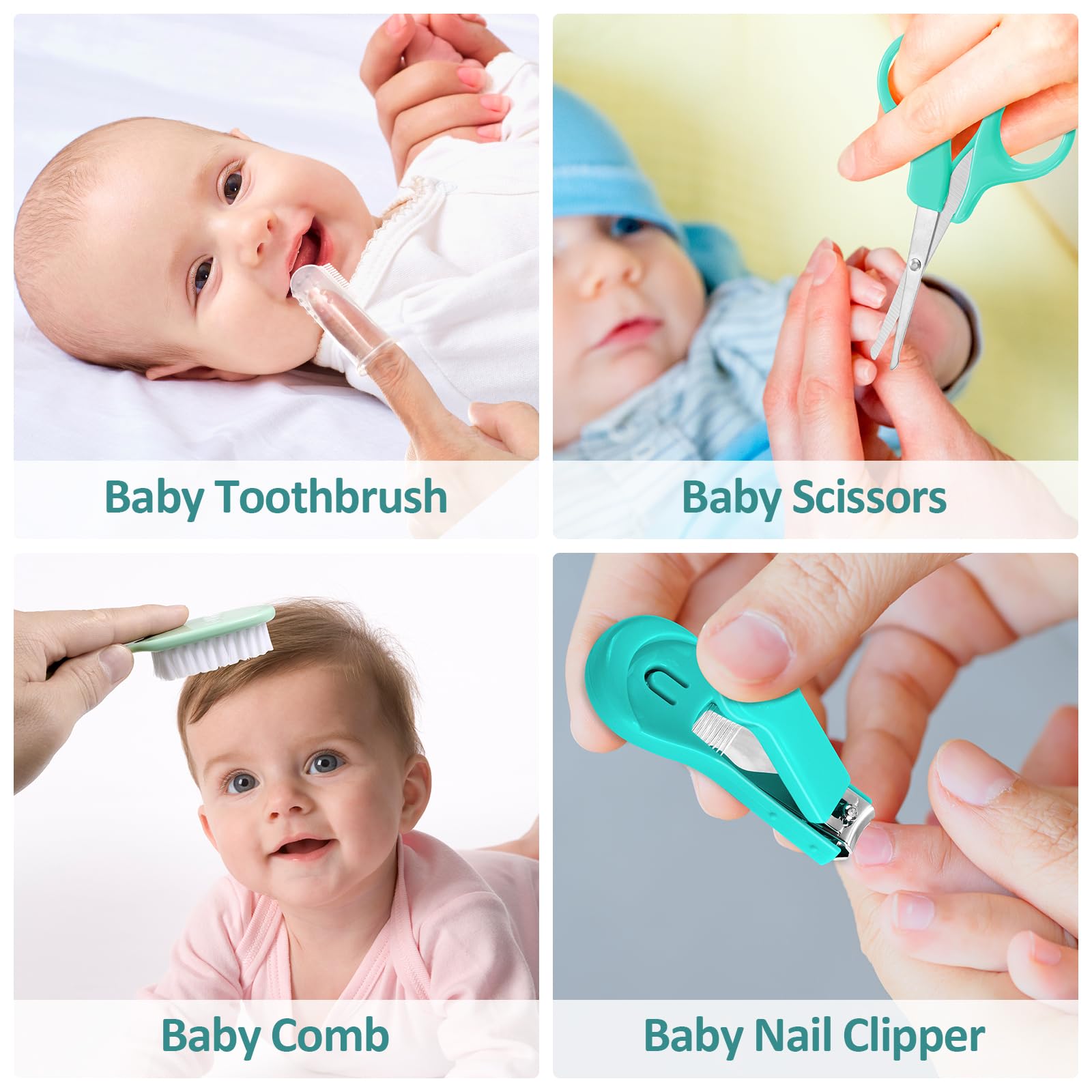 Baby Healthcare and Grooming Kit, Infant Safety Care Set with Hair Brush Comb Nail Clipper, Baby Essentials Kit for Newborn Girls Boys (Green 14 in 1 - Image 4