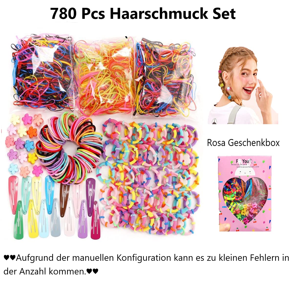 180-teiliges Haarschmuck Set Für Mädchen – 80 Metall-Spangen & 100 Gummibänder, Bunt & Vielseitig