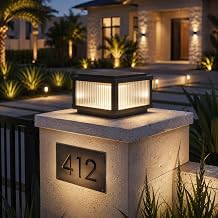 Modern Outdoor Column Lights 9.8x9.8 &amp; 11.8x11.8 in, Hardwired Post Light with 3 Color Modes Die-Cast Aluminum &amp; Tempered Glass Pillar Cap Lantern, Waterproof E26 Fixture (Black) (11.8x11.8")