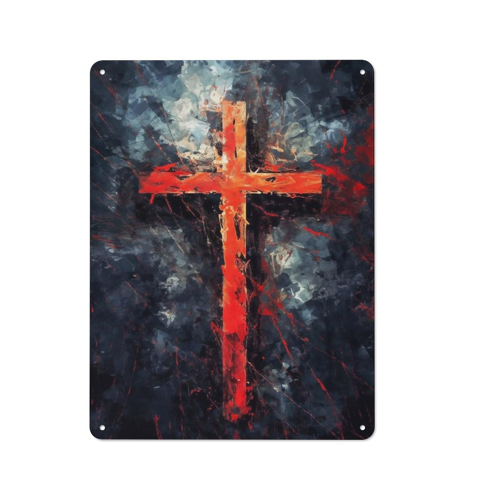 Junmoney Minimalistic Red Cross Retro Decorative Metal Plaque 40X30cm, Garage Wall Decor For Garage, Workshop, Shed Or Utility Room